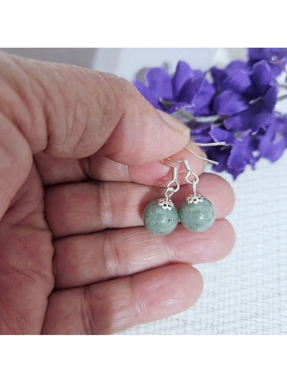 Sterling Silver Green Jadeite Round Women's Earrings